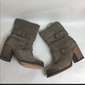 Charles David Taupe Suede Buckled Ankle Boots
